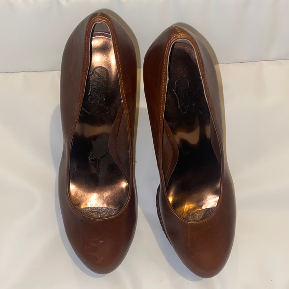 Carlos Santana Brown leather platform pumps - Picture 2 of 3